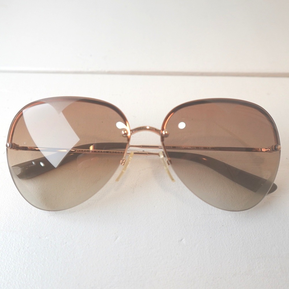 Marc by Marc Jacobs Sunglasses Rimless Brown Heart Lens Gold Frame MMJ252/S